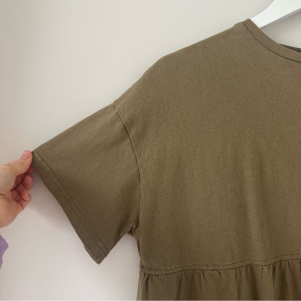 Women’s Olive Green Peplum Short Sleeve Blouse Top Casual Womens Size Small Boho - Picture 4 of 6